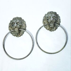 Vintage Pair of Lion Head Brass Door Knockers or Towel Holders